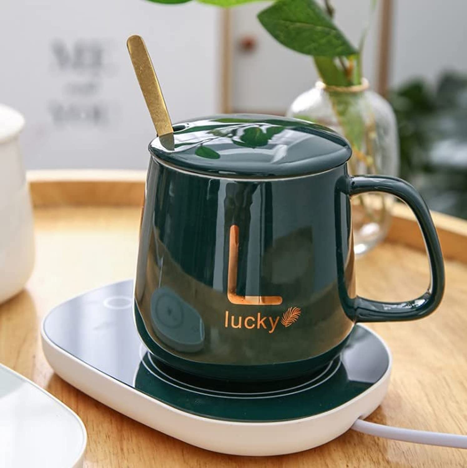 Ceramic Electric Heating Mug And Saucer